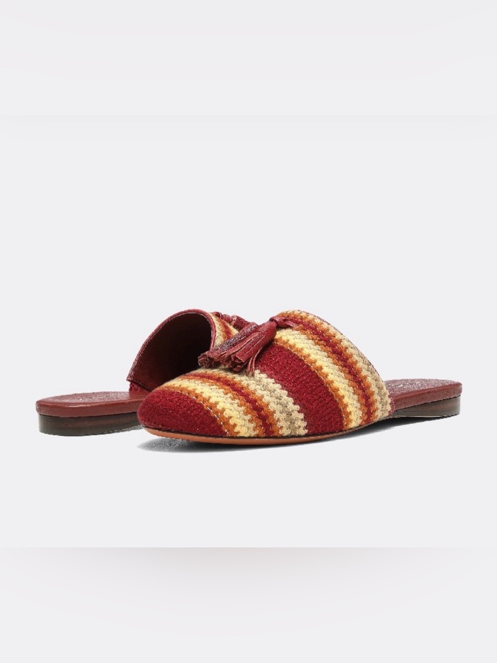 Joie Luciee Striped Tassel Slip-On Mules in Dark Red Sz 8 1/2M